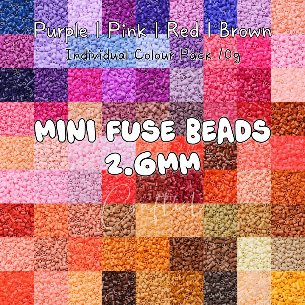 2.6mm Mini Fuse Beads 10g Pack - Purple, Pink, Red & Brown